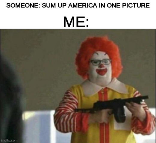 Facs | ME:; SOMEONE: SUM UP AMERICA IN ONE PICTURE | image tagged in funny,memes | made w/ Imgflip meme maker