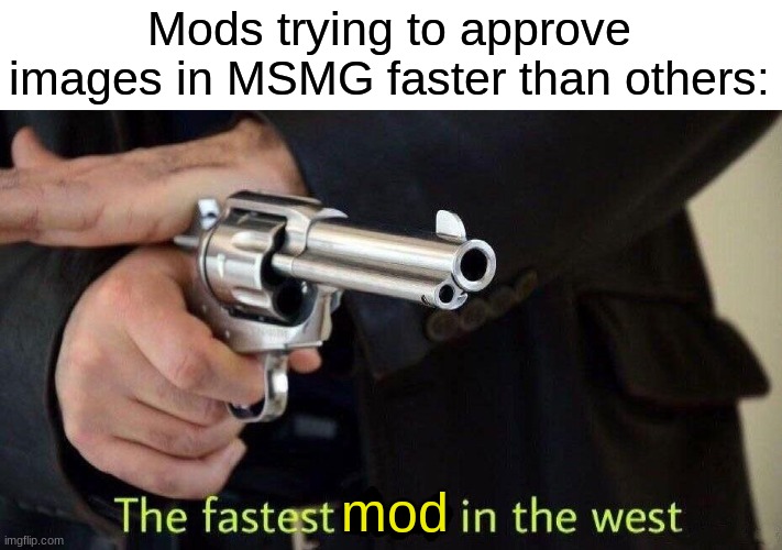GOGOGOGO FAST GOGOGOG | Mods trying to approve images in MSMG faster than others:; mod | image tagged in fastest draw | made w/ Imgflip meme maker