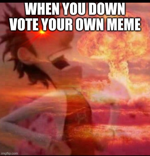 MushroomCloudy |  WHEN YOU DOWN VOTE YOUR OWN MEME | image tagged in mushroomcloudy | made w/ Imgflip meme maker