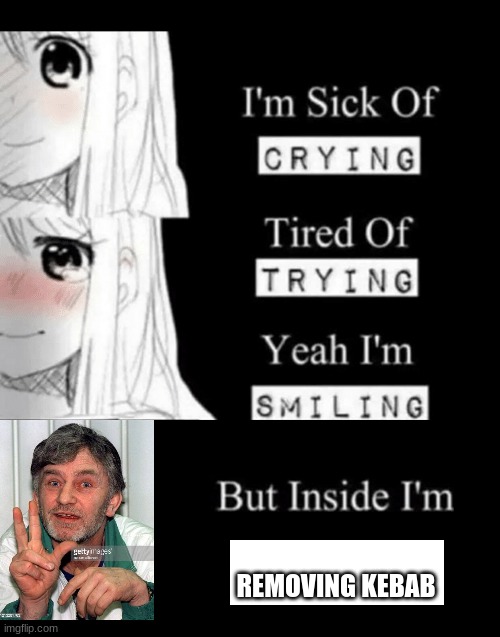 im sick of crying bla | REMOVING KEBAB | image tagged in im sick of crying bla | made w/ Imgflip meme maker