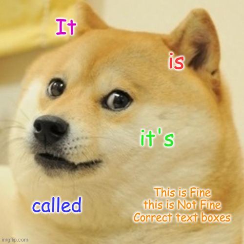 Doge Meme | It is it's called This is Fine this is Not Fine Correct text boxes | image tagged in memes,doge | made w/ Imgflip meme maker