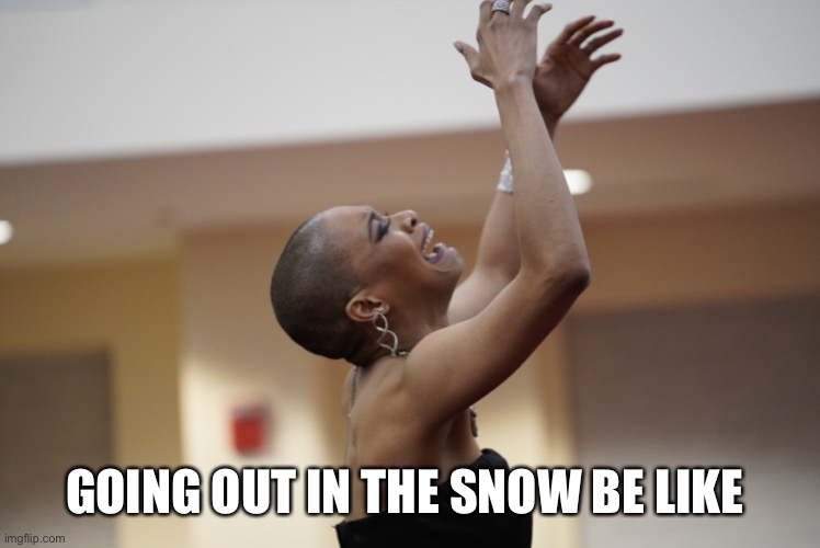I don’t wanna go outside! It’s cold!! | GOING OUT IN THE SNOW BE LIKE | image tagged in life is so hard,adulting,snow day,cold weather,freezing cold | made w/ Imgflip meme maker