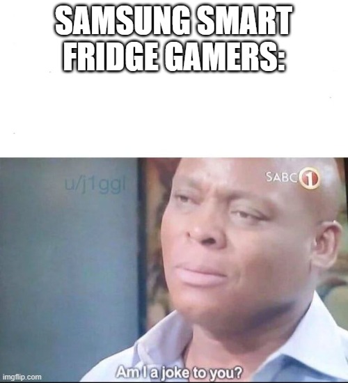 am I a joke to you | SAMSUNG SMART FRIDGE GAMERS: | image tagged in am i a joke to you | made w/ Imgflip meme maker