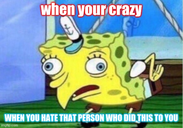 Mocking Spongebob | when your crazy; WHEN YOU HATE THAT PERSON WHO DID THIS TO YOU | image tagged in memes,mocking spongebob | made w/ Imgflip meme maker