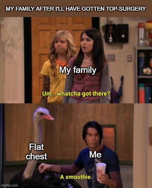 Hay que hacer memes porque para otra cosa no da | MY FAMILY AFTER I'LL HAVE GOTTEN TOP-SURGERY; My family; Me; Flat chest | image tagged in whatcha got there,trans,gender | made w/ Imgflip meme maker