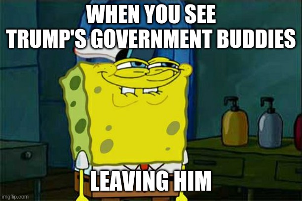I am a lone democrat in a sea of Trumpies. | WHEN YOU SEE TRUMP'S GOVERNMENT BUDDIES; LEAVING HIM | image tagged in memes,don't you squidward | made w/ Imgflip meme maker