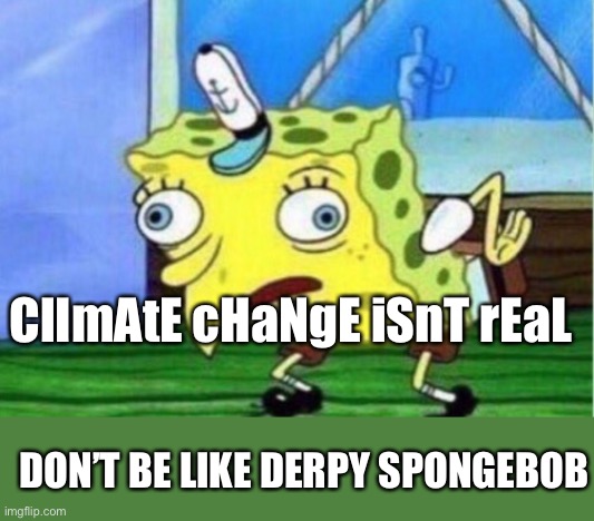 Mocking Spongebob Meme | ClImAtE cHaNgE iSnT rEaL; DON’T BE LIKE DERPY SPONGEBOB | image tagged in memes,mocking spongebob | made w/ Imgflip meme maker