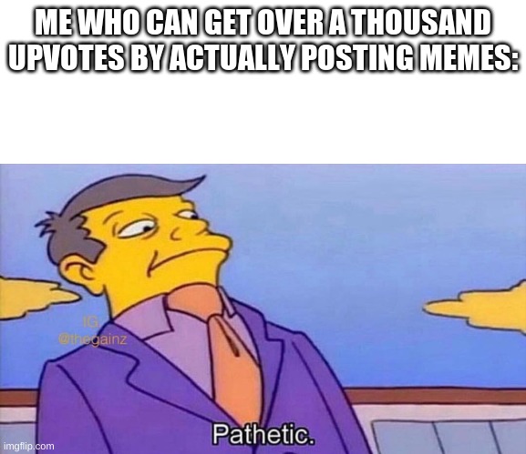 Pathetic | ME WHO CAN GET OVER A THOUSAND UPVOTES BY ACTUALLY POSTING MEMES: | image tagged in pathetic | made w/ Imgflip meme maker