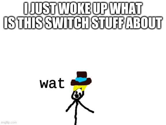 wat | I JUST WOKE UP WHAT IS THIS SWITCH STUFF ABOUT | image tagged in wat | made w/ Imgflip meme maker