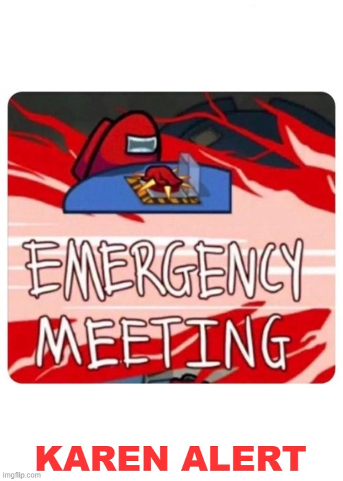 Emergency Meeting Among Us | KAREN ALERT | image tagged in emergency meeting among us | made w/ Imgflip meme maker