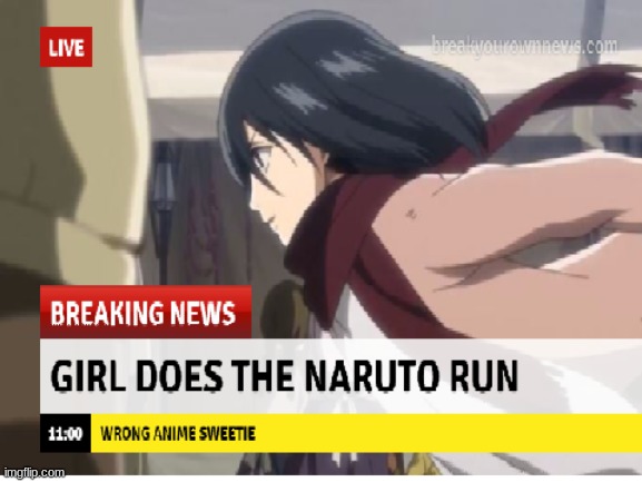 She has the run of the neenja's but the place in the Attack on titan | image tagged in attack on titan,naruto run,mikasa | made w/ Imgflip meme maker