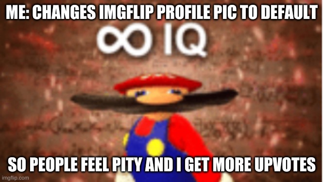 PITY | ME: CHANGES IMGFLIP PROFILE PIC TO DEFAULT; SO PEOPLE FEEL PITY AND I GET MORE UPVOTES | image tagged in infinite iq | made w/ Imgflip meme maker