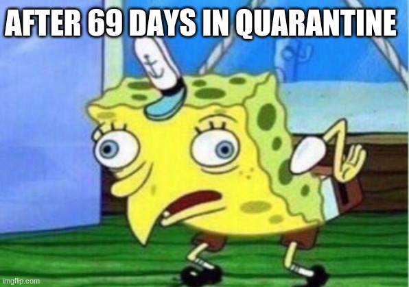 upvooooote | AFTER 69 DAYS IN QUARANTINE | image tagged in memes,mocking spongebob | made w/ Imgflip meme maker