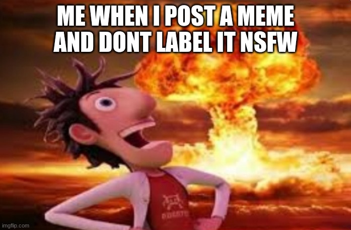 Flint Lockwood explosion | ME WHEN I POST A MEME AND DONT LABEL IT NSFW | image tagged in flint lockwood explosion | made w/ Imgflip meme maker