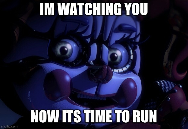 FNaF SL Baby | IM WATCHING YOU; NOW ITS TIME TO RUN | image tagged in fnaf sl baby | made w/ Imgflip meme maker