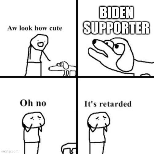 Oh no its retarted | BIDEN SUPPORTER | image tagged in oh no its retarted | made w/ Imgflip meme maker