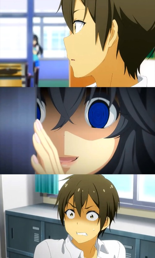 Anime girl watching you Blank Meme Template