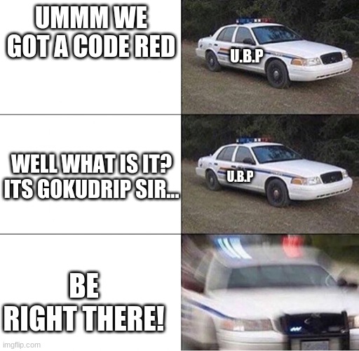 U.B.P Upvote Begg Police | UMMM WE GOT A CODE RED; U.B.P; WELL WHAT IS IT?

ITS GOKUDRIP SIR... U.B.P; BE RIGHT THERE! | image tagged in police car | made w/ Imgflip meme maker