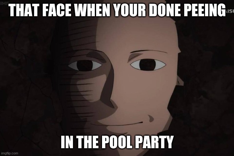 Saitama | THAT FACE WHEN YOUR DONE PEEING; IN THE POOL PARTY | image tagged in one punch man | made w/ Imgflip meme maker