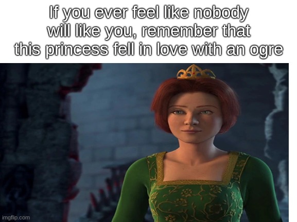 Yeah I dunno why she likes shrek | If you ever feel like nobody will like you, remember that this princess fell in love with an ogre | made w/ Imgflip meme maker