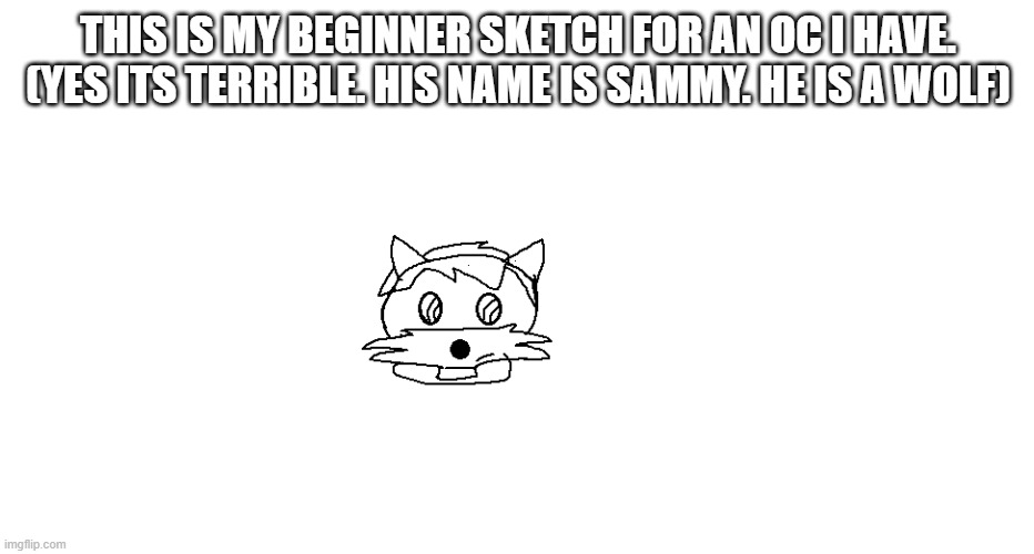 Any tips? | THIS IS MY BEGINNER SKETCH FOR AN OC I HAVE.
(YES ITS TERRIBLE. HIS NAME IS SAMMY. HE IS A WOLF) | made w/ Imgflip meme maker