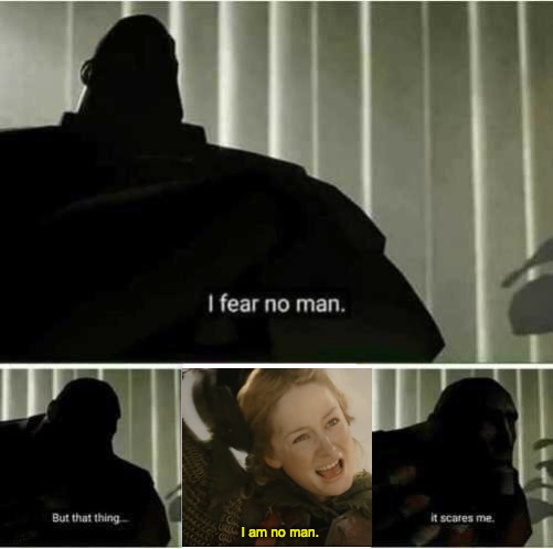 Someone Had to Do It | I am no man. https://www.youtube.com/watch?v=WWxtg6F5Tuw | image tagged in i fear no man,memes,lord of the rings,shia labeouf | made w/ Imgflip meme maker