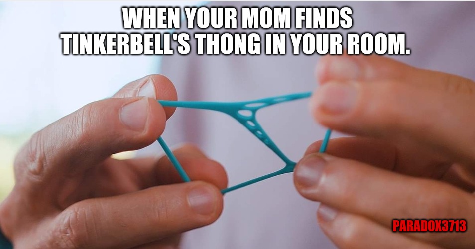 That's going to be an interesting dinner discussion. | WHEN YOUR MOM FINDS TINKERBELL'S THONG IN YOUR ROOM. PARADOX3713 | image tagged in memes,funny,disney,anime,wtf,twisted | made w/ Imgflip meme maker