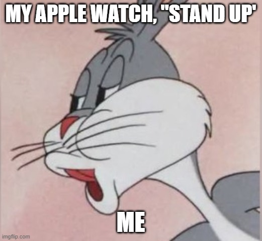 Buggs bunny No | MY APPLE WATCH, "STAND UP'; ME | image tagged in buggs bunny no | made w/ Imgflip meme maker