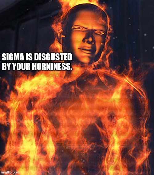 sigma | SIGMA IS DISGUSTED BY YOUR HORNINESS. | image tagged in sigma | made w/ Imgflip meme maker