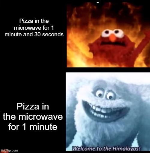 Truth | Pizza in the microwave for 1 minute and 30 seconds; Pizza in the microwave for 1 minute | image tagged in hot and cold | made w/ Imgflip meme maker