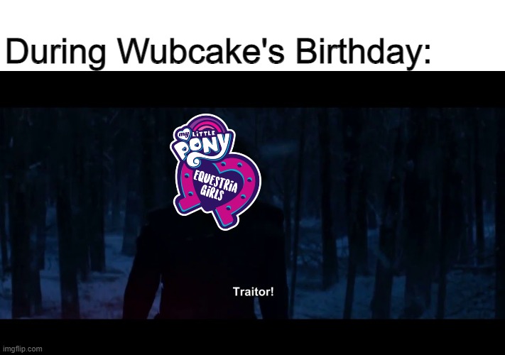 Happy Birthday Wubcake for betraying the MLP EG Fandom | During Wubcake's Birthday: | image tagged in kylo ren traitor | made w/ Imgflip meme maker