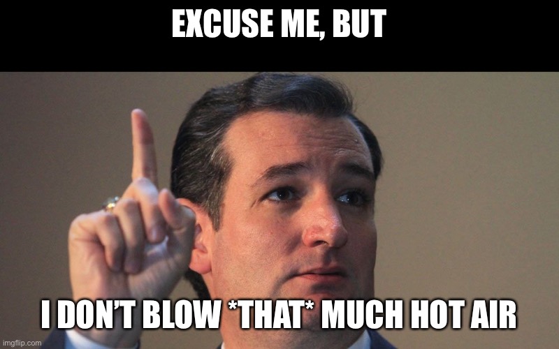 Ted Cruz | EXCUSE ME, BUT I DON’T BLOW *THAT* MUCH HOT AIR | image tagged in ted cruz | made w/ Imgflip meme maker