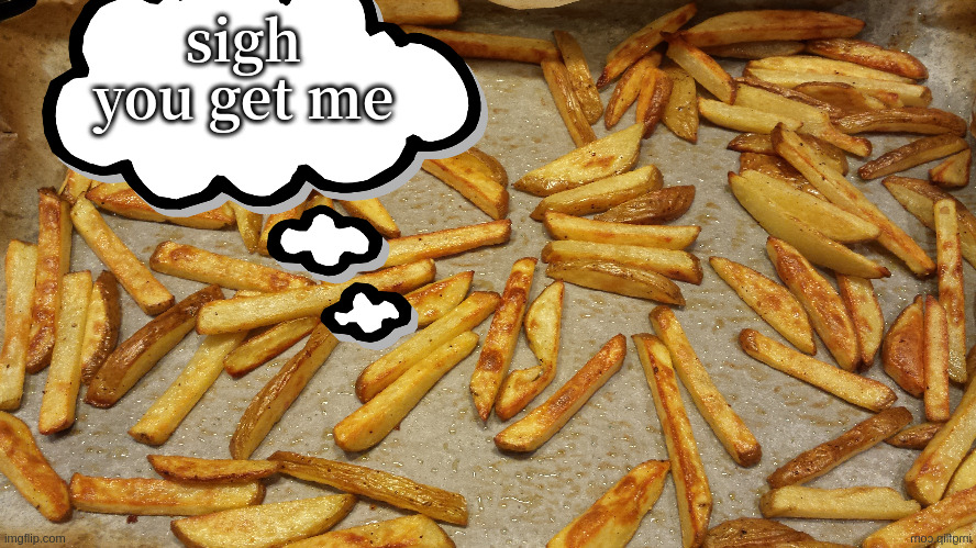 Fries | sigh
you get me | image tagged in fries | made w/ Imgflip meme maker
