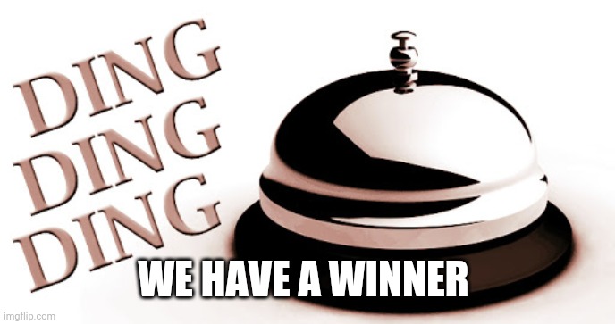 Ding ding ding | WE HAVE A WINNER | image tagged in ding ding ding | made w/ Imgflip meme maker