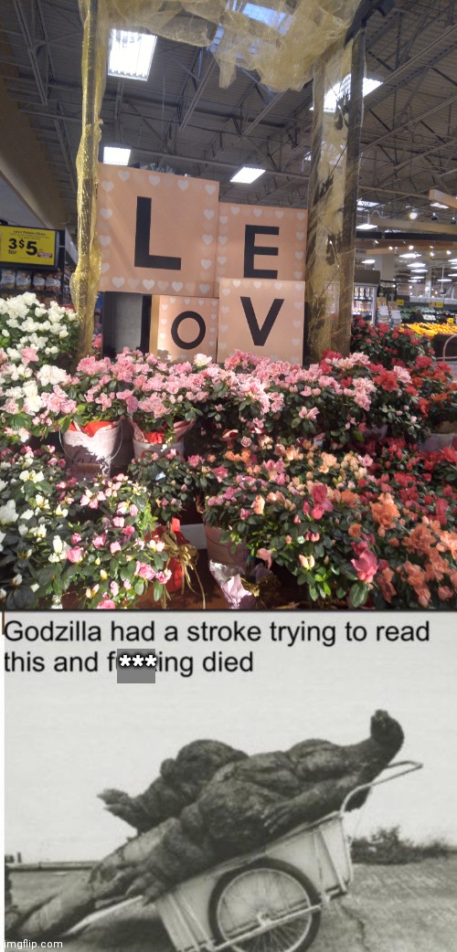 WHAT DOES THIS SAY, LOVE OR LEOV? | *** | image tagged in godzilla,valentine's day,love | made w/ Imgflip meme maker