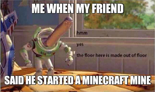 hmm yes the floor here is made out of floor | ME WHEN MY FRIEND; SAID HE STARTED A MINECRAFT MINE | image tagged in hmm yes the floor here is made out of floor | made w/ Imgflip meme maker