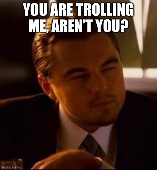 inception | YOU ARE TROLLING ME, AREN’T YOU? | image tagged in inception | made w/ Imgflip meme maker