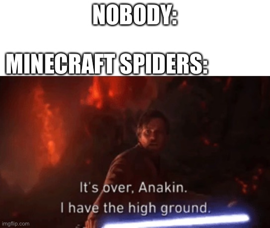 It’s true | NOBODY:; MINECRAFT SPIDERS: | image tagged in i have the high ground | made w/ Imgflip meme maker