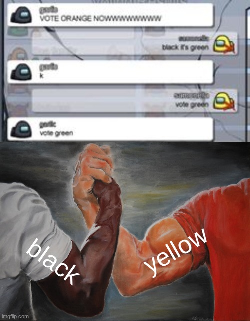 telepathy:100 | yellow; black | image tagged in memes,epic handshake,among us | made w/ Imgflip meme maker