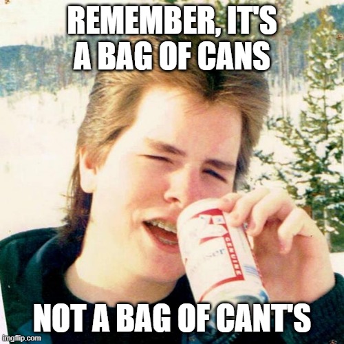Irish Meme Bag of Cans | REMEMBER, IT'S A BAG OF CANS; NOT A BAG OF CANT'S | image tagged in memes,irish,beer,ireland,motivation,i can do anything | made w/ Imgflip meme maker