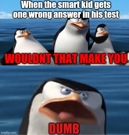 Wouldn't that make you | When the smart kid gets one wrong answer in his test; WOULDNT THAT MAKE YOU; DUMB | image tagged in wouldn't that make you | made w/ Imgflip meme maker