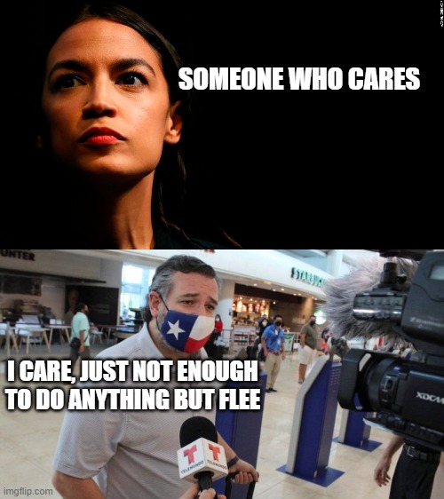 SOMEONE WHO CARES I CARE, JUST NOT ENOUGH TO DO ANYTHING BUT FLEE | image tagged in ocasio-cortez super genius | made w/ Imgflip meme maker