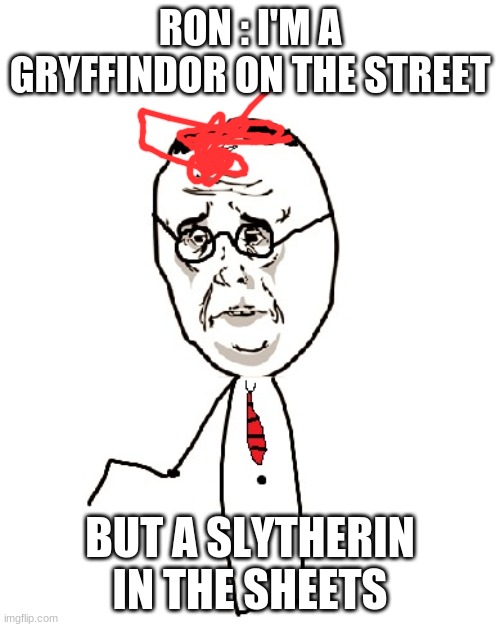 THIS IS FOR PEOPLE 16 AND UP | RON : I'M A GRYFFINDOR ON THE STREET; BUT A SLYTHERIN IN THE SHEETS | image tagged in memes,harry potter ok | made w/ Imgflip meme maker