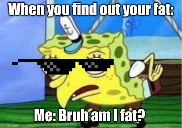Mocking Spongebob | When you find out your fat:; Me: Bruh am I fat? | image tagged in memes,mocking spongebob | made w/ Imgflip meme maker