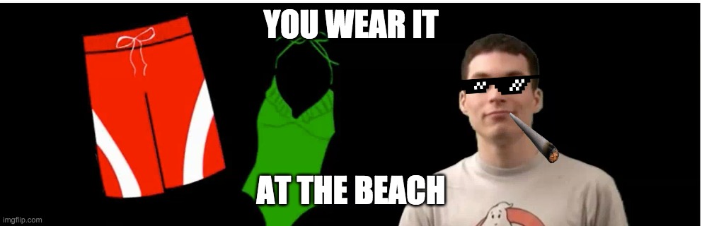 at the beach | YOU WEAR IT; AT THE BEACH | image tagged in at the beach,memes | made w/ Imgflip meme maker
