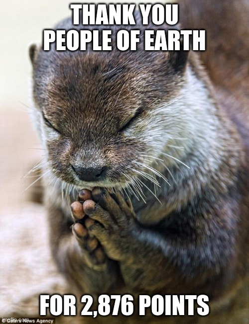 Thank you Lord Otter | THANK YOU PEOPLE OF EARTH; FOR 2,876 POINTS | image tagged in thank you lord otter | made w/ Imgflip meme maker