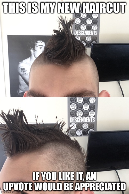 THIS IS MY NEW HAIRCUT; IF YOU LIKE IT, AN UPVOTE WOULD BE APPRECIATED | image tagged in haircut,cool | made w/ Imgflip meme maker