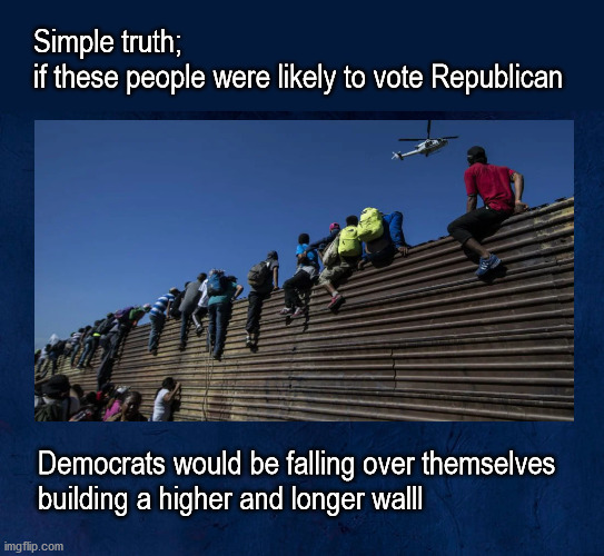 Republican immigrants | Simple truth;
if these people were likely to vote Republican; Democrats would be falling over themselves
building a higher and longer walll | image tagged in politics | made w/ Imgflip meme maker