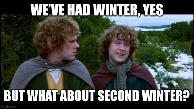 pippin second breakfast | WE’VE HAD WINTER, YES; BUT WHAT ABOUT SECOND WINTER? | image tagged in pippin second breakfast,winter,cold,cold weather,AdviceAnimals | made w/ Imgflip meme maker