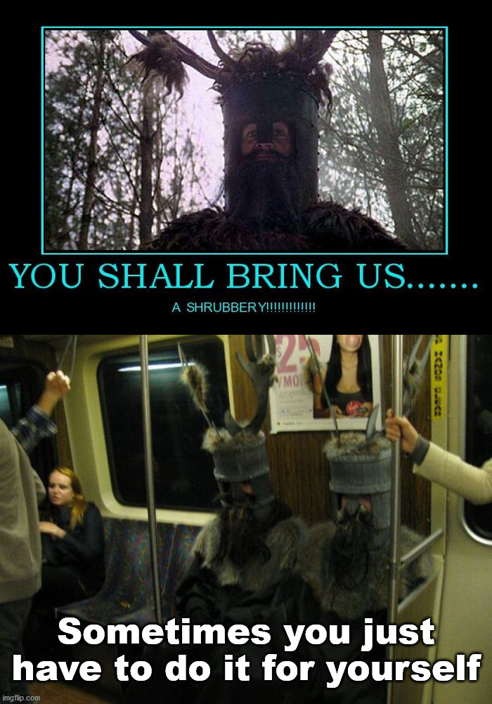 When they don't take your quest seriously. | Sometimes you just have to do it for yourself | image tagged in monty python and the holy grail,knights who say ni,funny meme | made w/ Imgflip meme maker